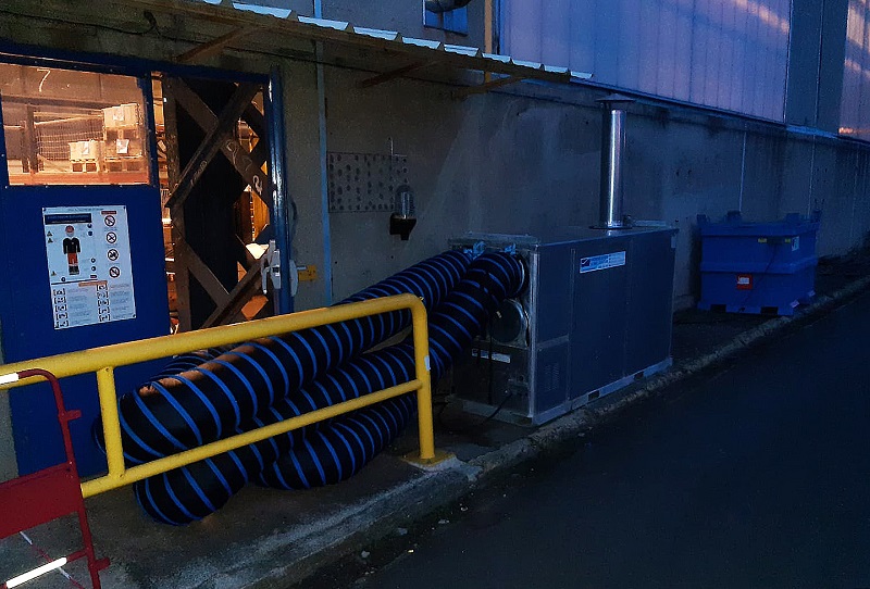 Chauffage temporaire de forte puissance pour un atelier ferroviaire